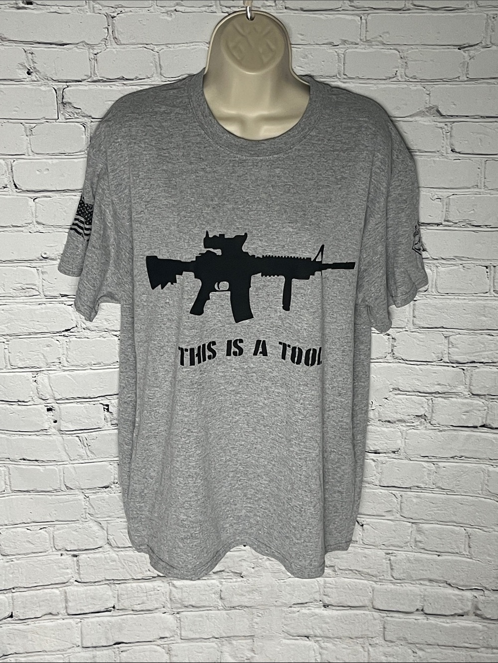 Port and Company Gray Short-Sleeve Tee with Black Rifle Graphic